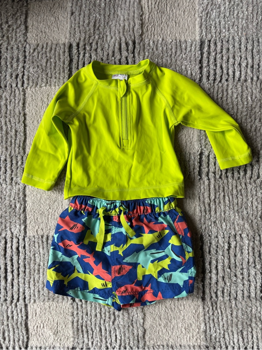 Baby Neon Sharks Long Sleeve Rash Guard and Shorts (Size 6-12mo, Hanna Andersson